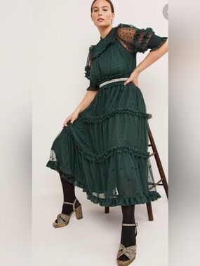 Boden polka dot tulle midi dress size 10P NWT D0361 green